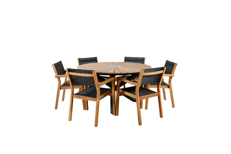Mexico Spisegruppe Rund Ø140cm + 6 Venice Stoler, Brun/Hvit