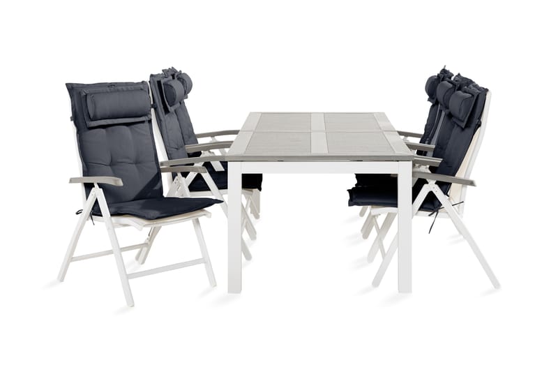 Monaco Spisegruppe 100x220-280+6 Stoler m Pute - Hvit/Grå - Hagemøbler - Hagegruppe - Spisegrupper hage