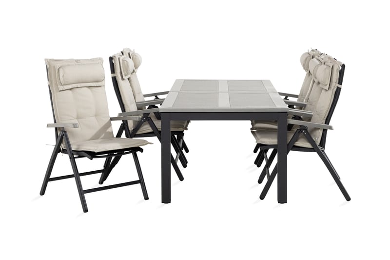 Monaco Spisegruppe 100x220-280+6 Stoler m Pute - Svart/Grå/Offwhite - Hagemøbler - Hagegruppe - Spisegrupper hage