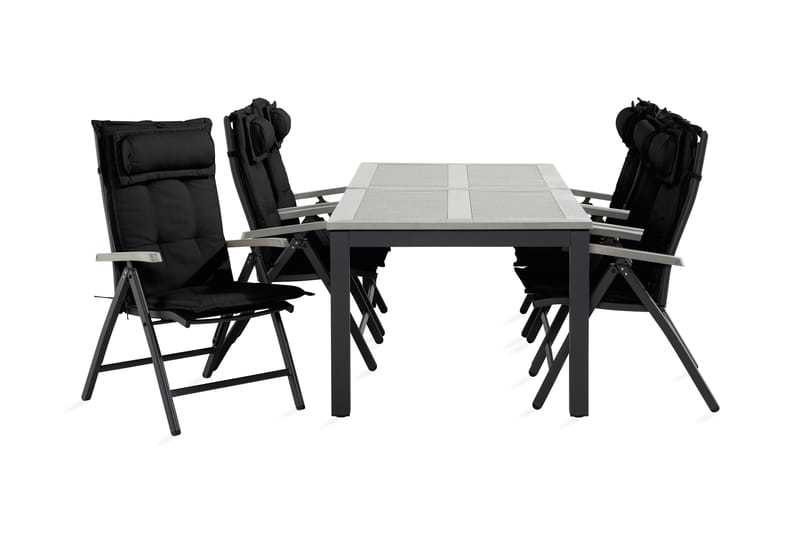 Monaco Spisegruppe 100x220-280+6 Stoler m Pute - Svart/Grå - Hagemøbler - Hagegruppe - Spisegrupper hage