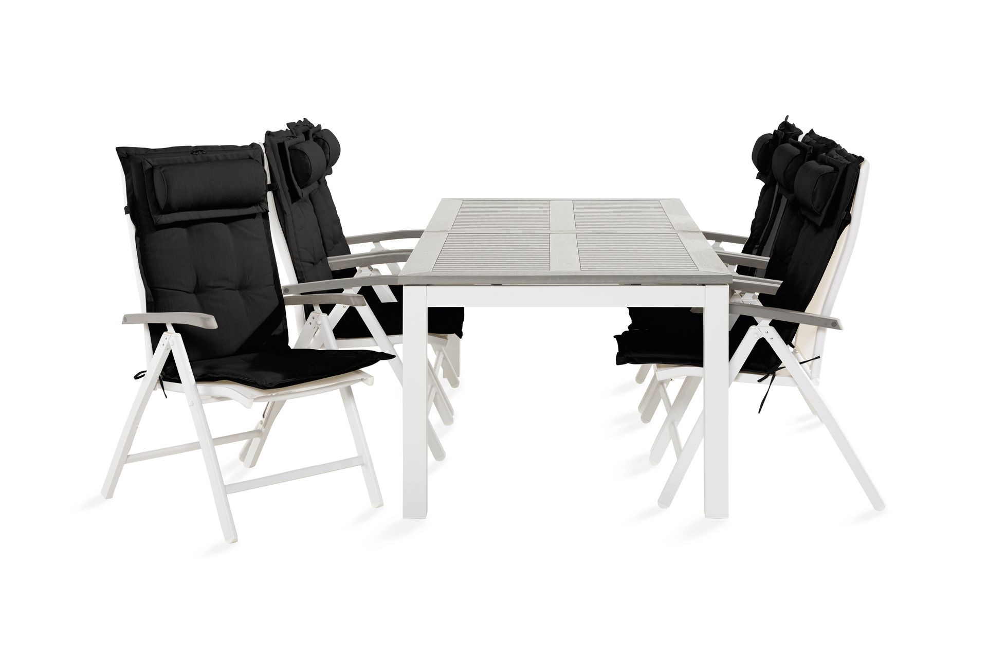 Monaco Spisegruppe 100x220-280+6 Stoler m Pute - Hvit/Svart - Hagemøbler - Hagegruppe - Spisegrupper hage