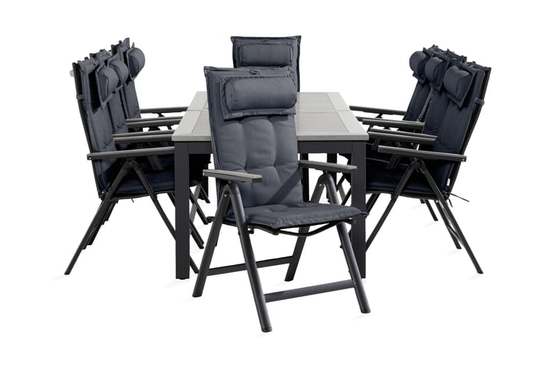 Monaco Spisegruppe 100x220-280+8 Monaco Light Stol +Pute - Svart/Grå - Hagemøbler - Hagegruppe - Spisegrupper hage