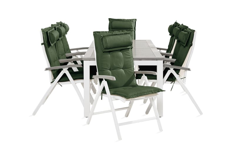 Monaco Spisegruppe 100x220-280+8 Stoler m Pute - Hvit/Grønn - Hagemøbler - Hagegruppe - Spisegrupper hage