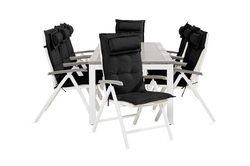 Monaco Spisegruppe 100x220-280+8 Stoler m Pute - Hvit/Svart - Hagemøbler - Hagegruppe - Spisegrupper hage