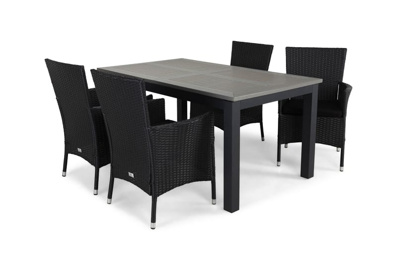 Monaco Spisegruppe 152-210 + 4 Thor Lenestol m Pute - Svart - Hagemøbler - Hagegruppe - Spisegrupper hage