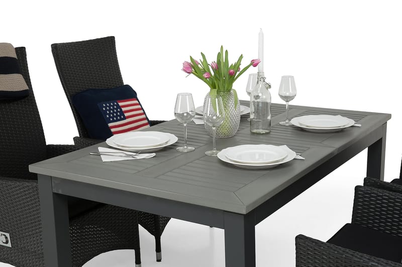 Monaco Spisegruppe 152-210+4 Jenny Regulerbare Stoler - Svart - Hagemøbler - Hagegruppe - Spisegrupper hage