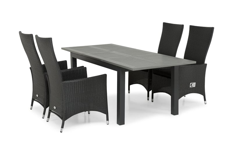 Monaco Spisegruppe 152-210+4 Jenny Regulerbare Stoler - Svart - Hagemøbler - Hagegruppe - Spisegrupper hage