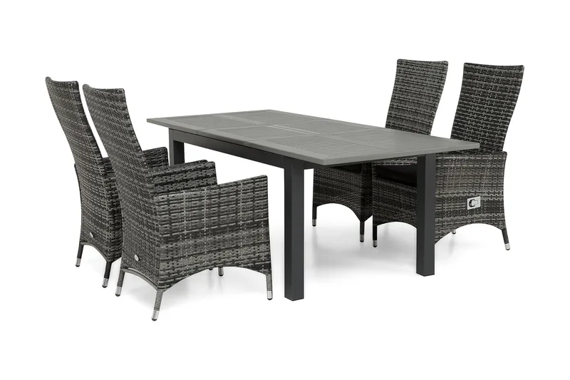Monaco Spisegruppe 152-210+4 Jenny Regulerbare Stoler - Svart/Grå - Hagemøbler - Hagegruppe - Spisegrupper hage