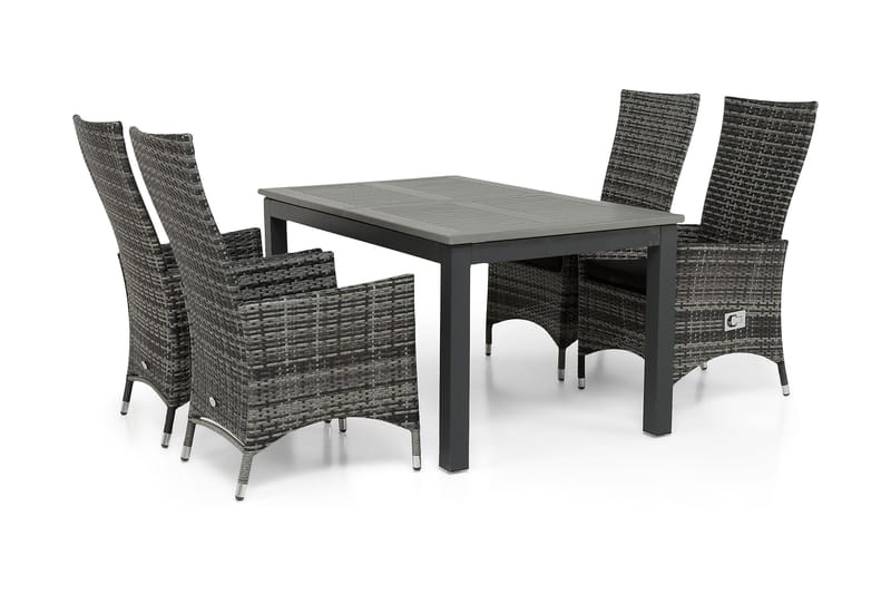 Monaco Spisegruppe 152-210+4 Jenny Regulerbare Stoler - Svart/Grå - Hagemøbler - Hagegruppe - Spisegrupper hage