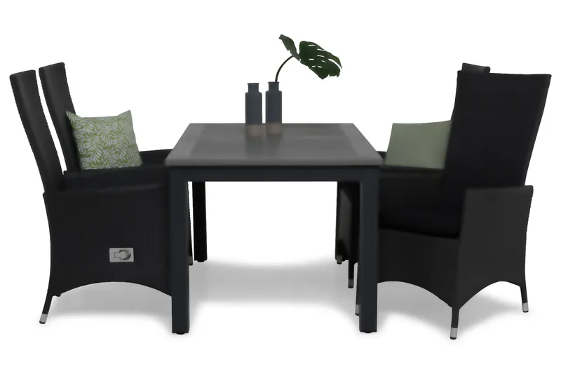 Monaco Spisegruppe 152-210+4 Jenny Regulerbare Stoler+Puter - Svart - Hagemøbler - Hagegruppe - Spisegrupper hage