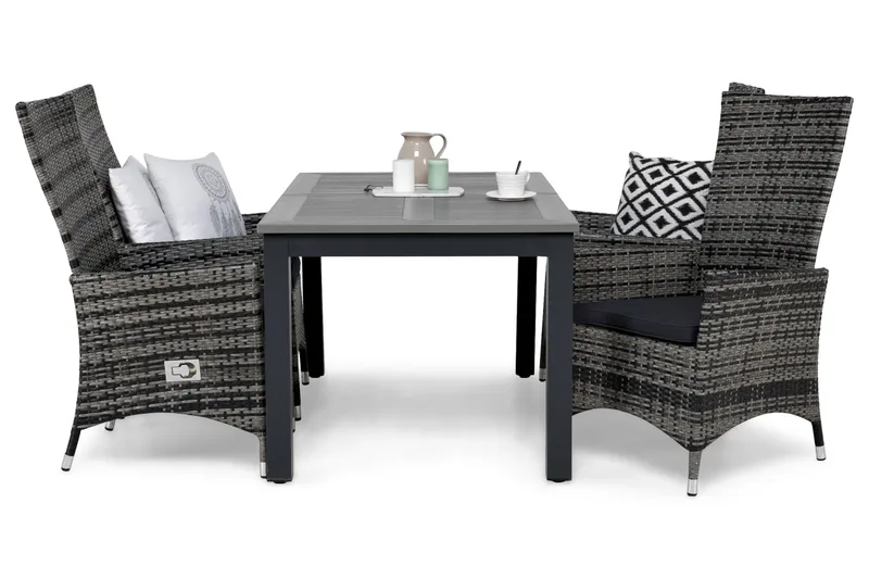 Monaco Spisegruppe 152-210+4 Jenny Regulerbare Stoler+Puter - Svart/Grå - Hagemøbler - Hagegruppe - Spisegrupper hage