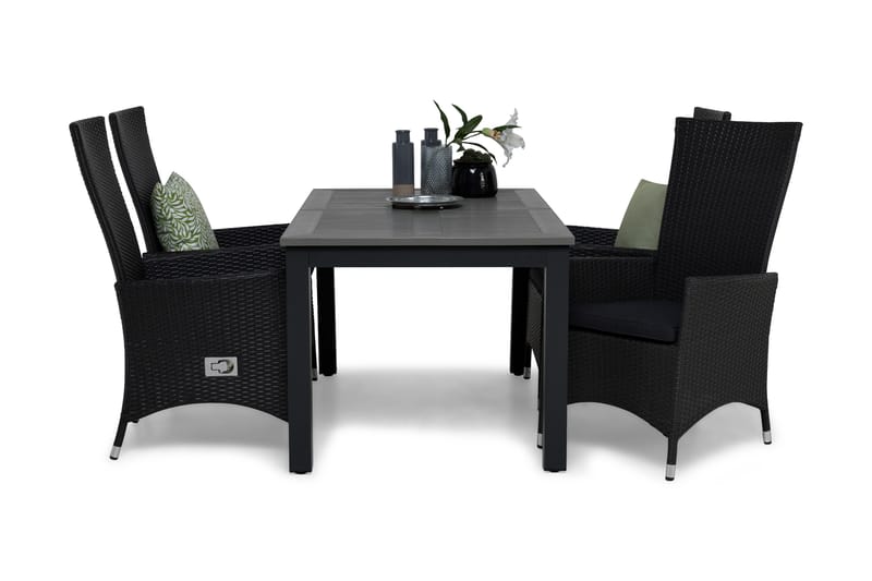 Monaco Spisegruppe 152-210+4 Jenny Regulerbare Stoler+Puter, Svart/Grå