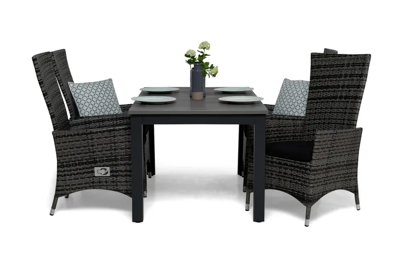 Monaco Spisegruppe 152-210+4 Jenny Regulerbare Stoler+Puter, Svart/Grå