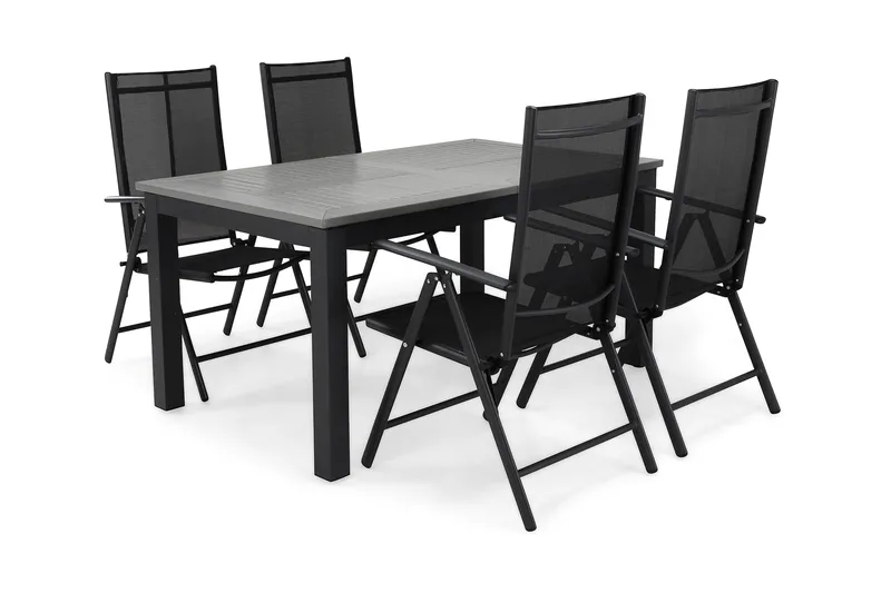 Monaco Spisegruppe 152-210+4 Maggie Posisjonsstoler - Svart - Hagemøbler - Hagegruppe - Spisegrupper hage