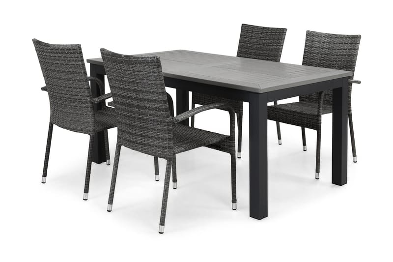 Monaco Spisegruppe 152-210+4 Thor Light Stoler - Svart/Grå - Hagemøbler - Hagegruppe - Spisegrupper hage