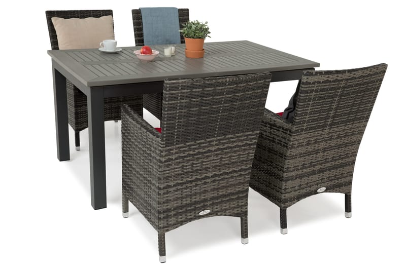 Monaco Spisegruppe 152-210+4 Thor Stoler - Svart/Grå - Hagemøbler - Hagegruppe - Spisegrupper hage
