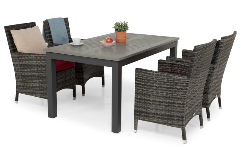 Monaco Spisegruppe 152-210+4 Thor Stoler - Svart/Grå - Hagemøbler - Hagegruppe - Spisegrupper hage