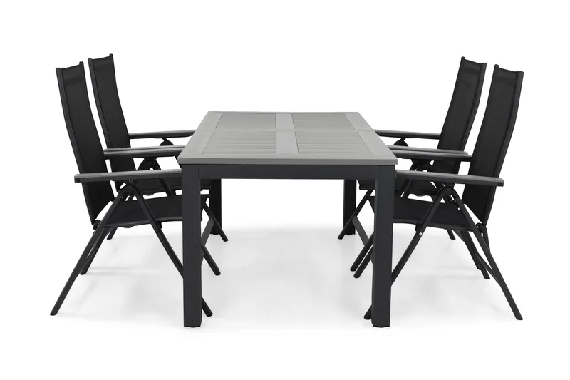 Monaco Spisegruppe 152-210+4 Posisjonsstoler, Svart/Grå