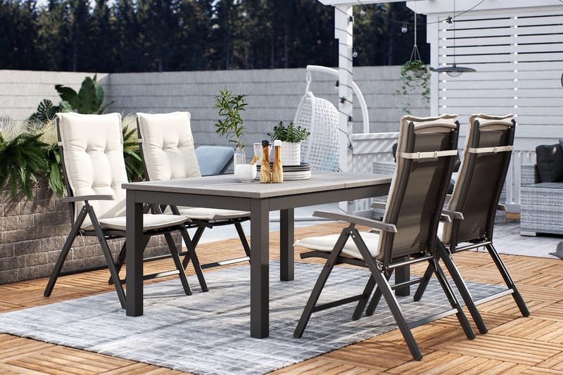 Monaco Spisegruppe 152-210+4 Posisjonsstoler Lyx - Svart - Hagemøbler - Hagegruppe - Spisegrupper hage