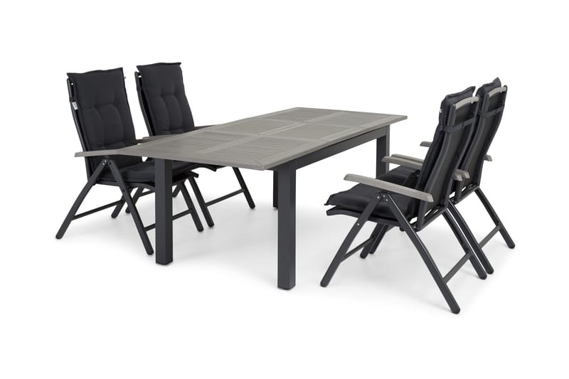 Monaco Spisegruppe 152-210+4 Posisjonsstoler Lyx - Svart - Hagemøbler - Hagegruppe - Spisegrupper hage