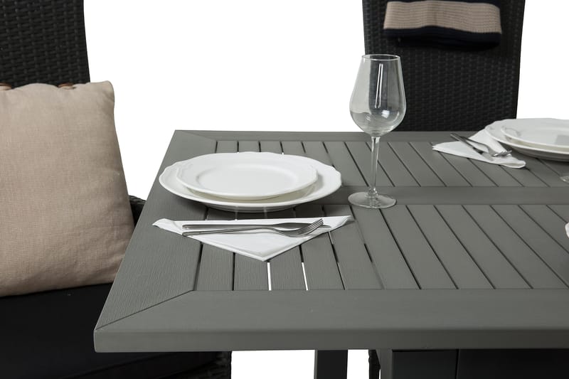 Monaco Spisegruppe 152-210+6 Jenny Regulerbare Stoler - Svart - Hagemøbler - Hagegruppe - Spisegrupper hage