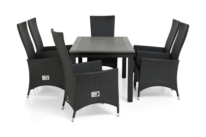 Monaco Spisegruppe 152-210+6 Jenny Regulerbare Stoler - Svart - Hagemøbler - Hagegruppe - Spisegrupper hage