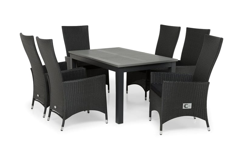 Monaco Spisegruppe 152-210+6 Jenny Regulerbare Stoler - Svart - Hagemøbler - Hagegruppe - Spisegrupper hage