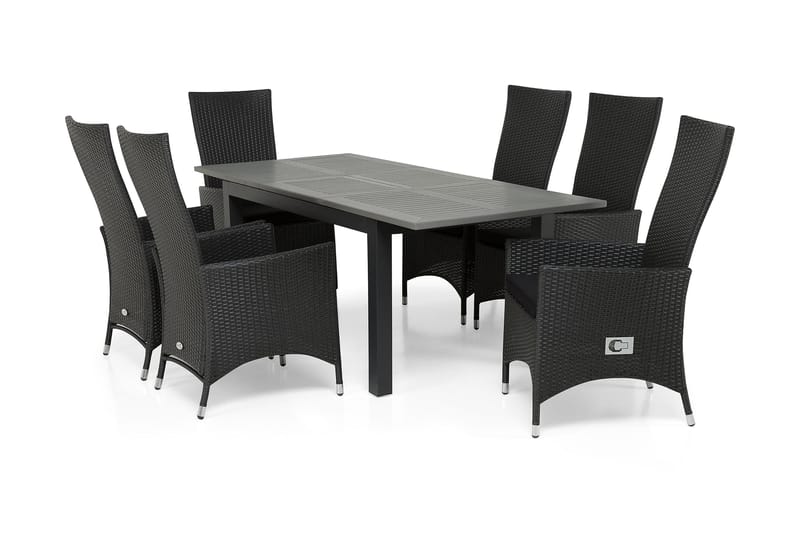 Monaco Spisegruppe 152-210+6 Jenny Regulerbare Stoler - Svart - Hagemøbler - Hagegruppe - Spisegrupper hage