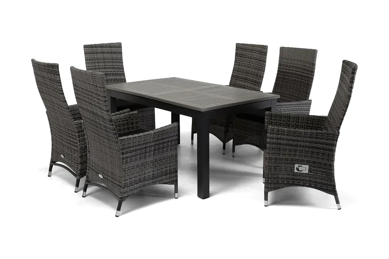 Monaco Spisegruppe 152-210+6 Jenny Regulerbare Stoler - Svart/Grå - Hagemøbler - Hagegruppe - Spisegrupper hage
