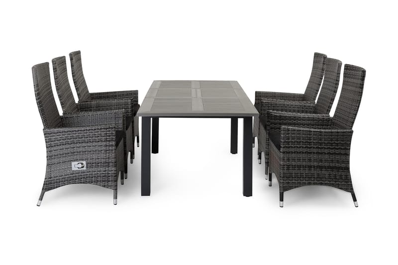 Monaco Spisegruppe 152-210+6 Jenny Regulerbare Stoler - Svart/Grå - Hagemøbler - Hagegruppe - Spisegrupper hage
