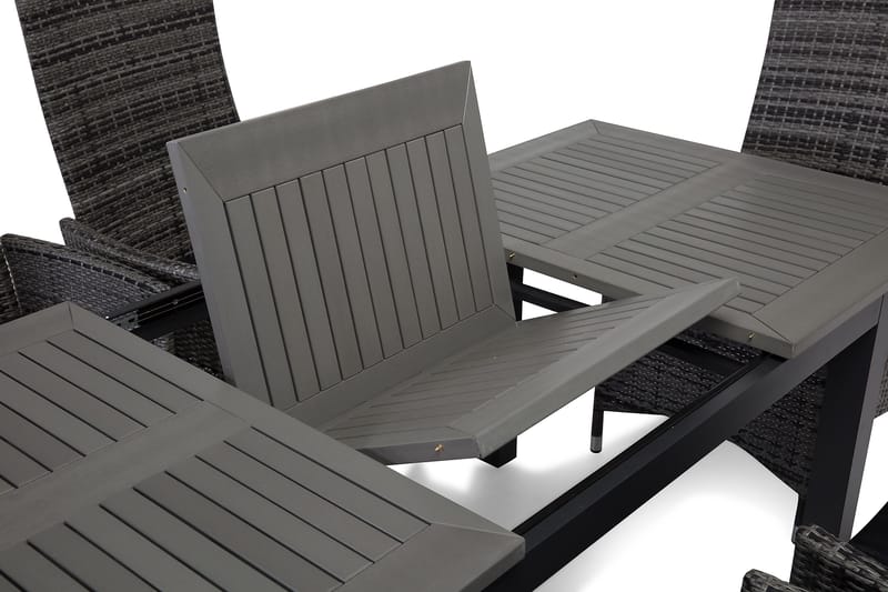 Monaco Spisegruppe 152-210+6 Jenny Regulerbare Stoler - Svart/Grå - Hagemøbler - Hagegruppe - Spisegrupper hage