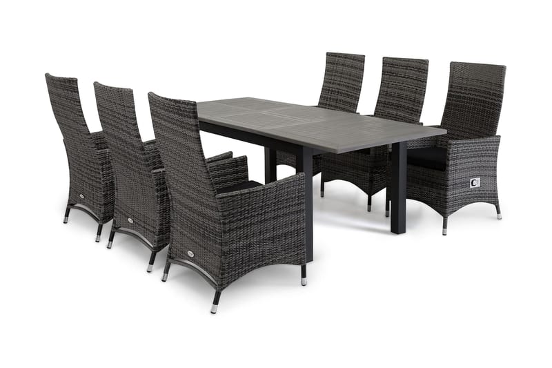 Monaco Spisegruppe 152-210+6 Jenny Regulerbare Stoler - Svart/Grå - Hagemøbler - Hagegruppe - Spisegrupper hage