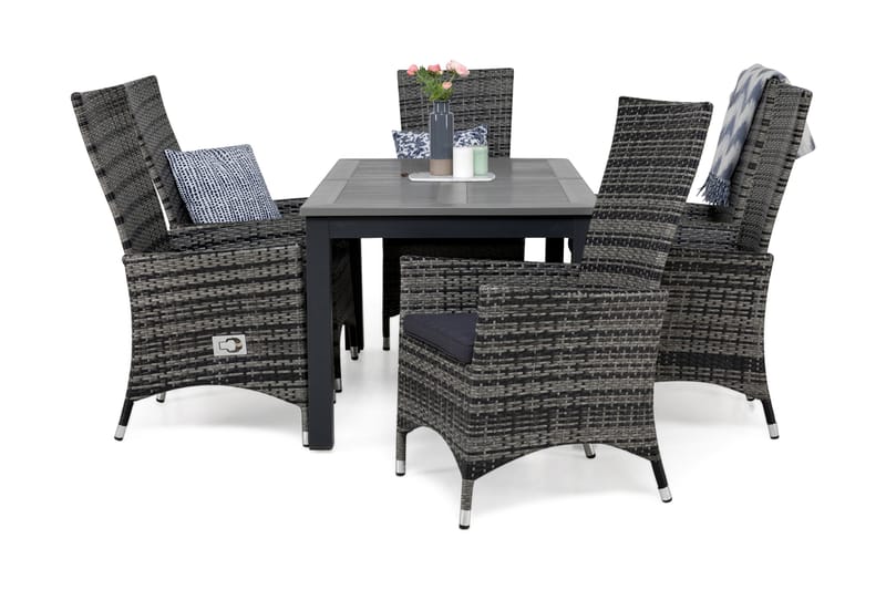 Monaco Spisegruppe 152-210+6 Jenny Regulerbare Stoler+Puter, Svart/Grå