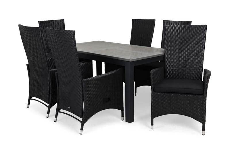 Monaco Spisegruppe 152-210+6 Jenny Regulerbare Stoler+Puter, Svart