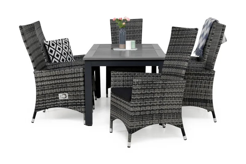 Monaco Spisegruppe 152-210+6 Jenny Regulerbare Stoler+Puter - Svart/Grå - Hagemøbler - Hagegruppe - Spisegrupper hage