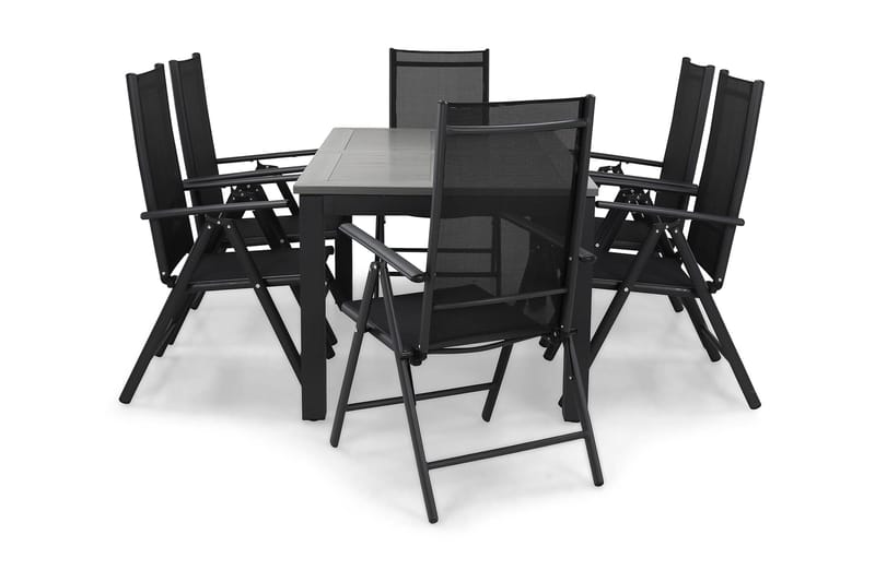 Monaco Spisegruppe 152-210+6 Maggie Posisjonsstoler - Svart - Hagemøbler - Hagegruppe - Spisegrupper hage