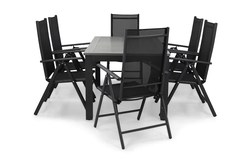 Monaco Spisegruppe 152-210+6 Maggie Posisjonsstoler - Svart - Hagemøbler - Hagegruppe - Spisegrupper hage