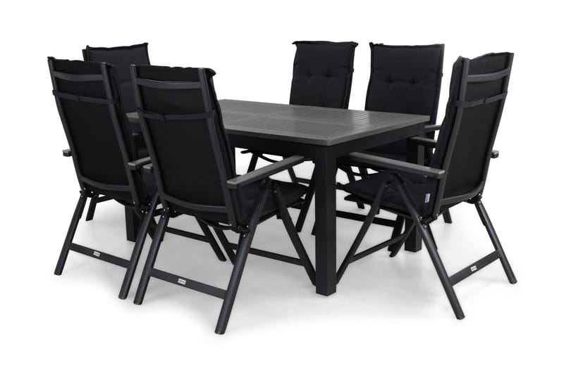 Monaco Spisegruppe 152-210+6 Maggie Posisjonsstoler+Puter, Svart/Grå