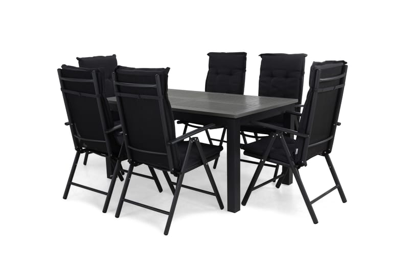 Monaco Spisegruppe 152-210+6 Maggie Posisjonsstoler+Puter, Svart/Grå