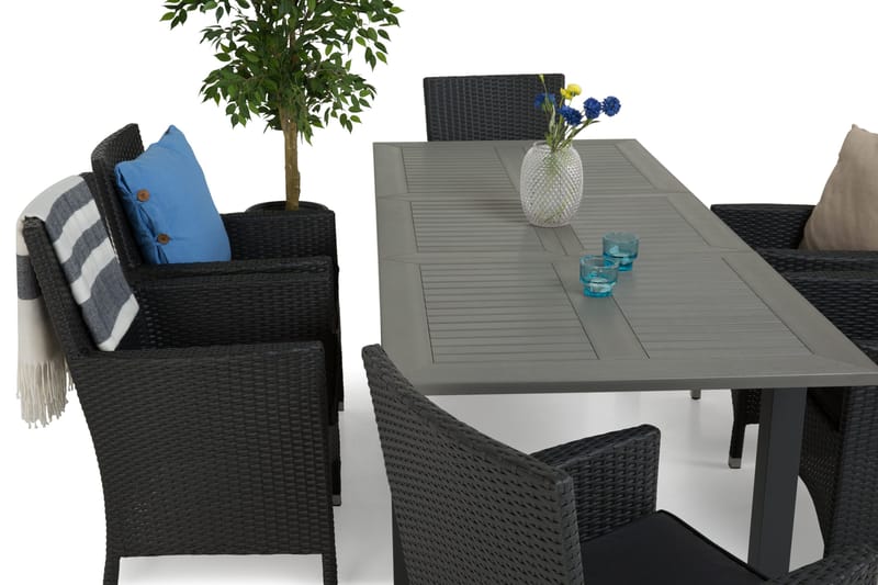 Monaco Spisegruppe 152-210+6 Thor Lyx Stoler - Svart - Hagemøbler - Hagegruppe - Spisegrupper hage