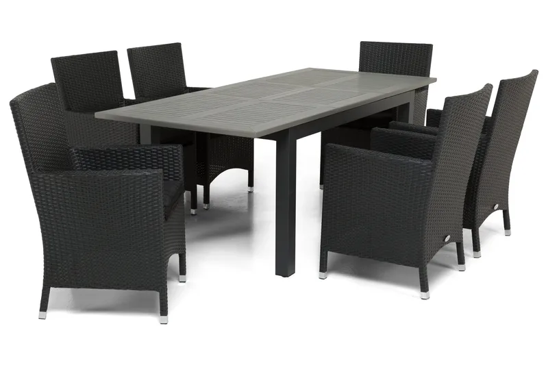 Monaco Spisegruppe 152-210+6 Thor Lyx Stoler - Svart - Hagemøbler - Hagegruppe - Spisegrupper hage