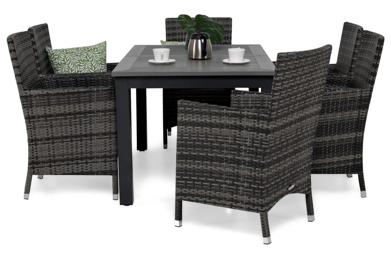 Monaco Spisegruppe 152-210+6 Thor Stoler - Svart/Grå - Hagemøbler - Hagegruppe - Spisegrupper hage
