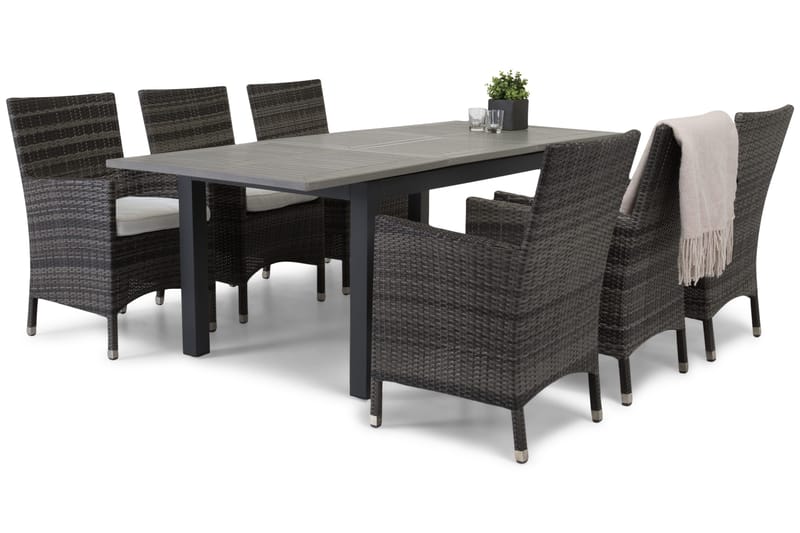 Monaco Spisegruppe 152-210+6 Thor Stoler - Svart/Grå - Hagemøbler - Hagegruppe - Spisegrupper hage