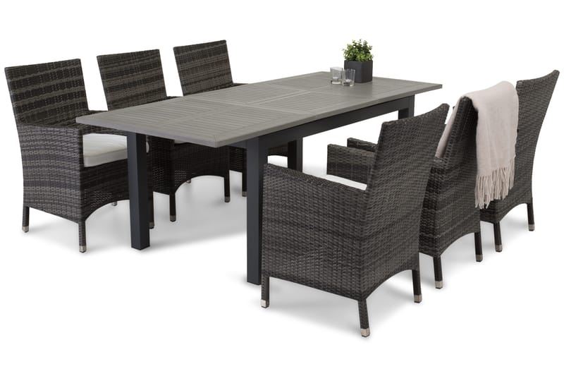 Monaco Spisegruppe 152-210+6 Thor Stoler - Svart/Grå - Hagemøbler - Hagegruppe - Spisegrupper hage