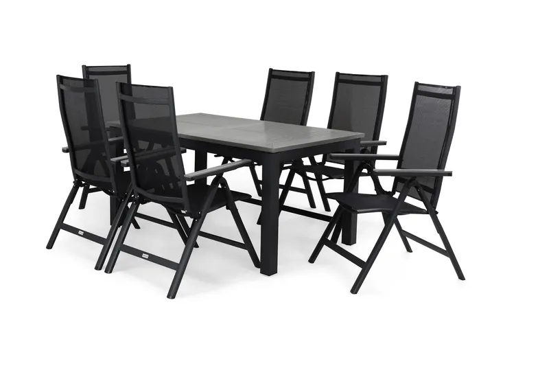 Monaco Spisegruppe 152-210+6 Posisjonsstoler - Svart/Grå - Hagemøbler - Hagegruppe - Spisegrupper hage
