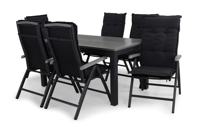 Monaco Spisegruppe 152-210+6 Posisjonsstoler Lyx+Puter - Svart/Grå - Hagemøbler - Hagegruppe - Spisegrupper hage