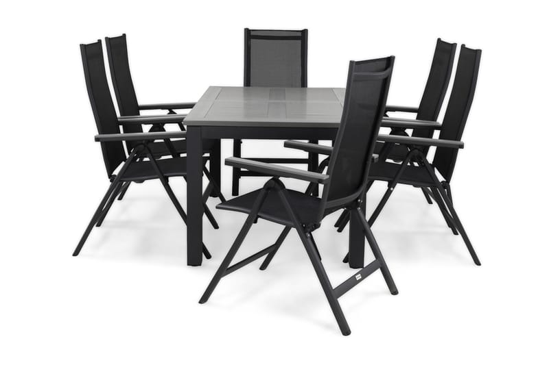 Monaco Spisegruppe 152-210+6 Posisjonsstoler, Svart/Grå