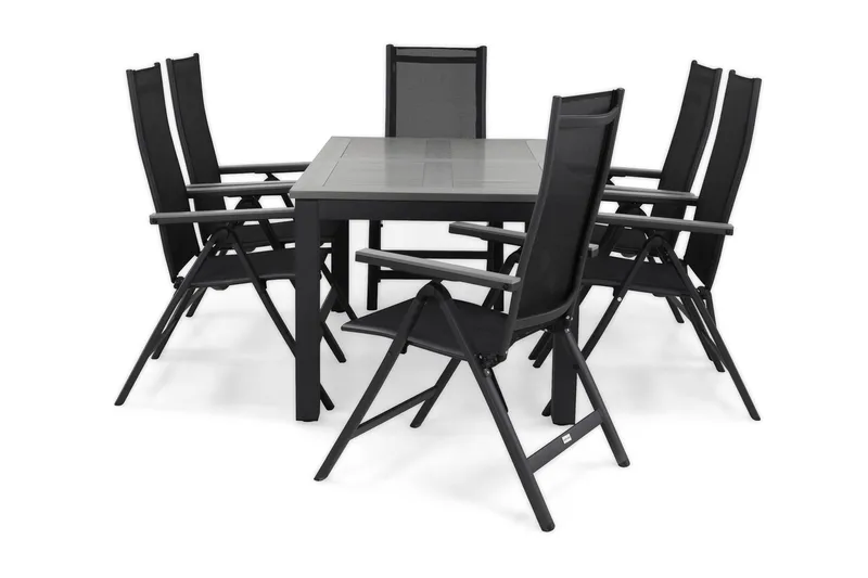 Monaco Spisegruppe 152-210+6 Posisjonsstoler, Svart/Grå