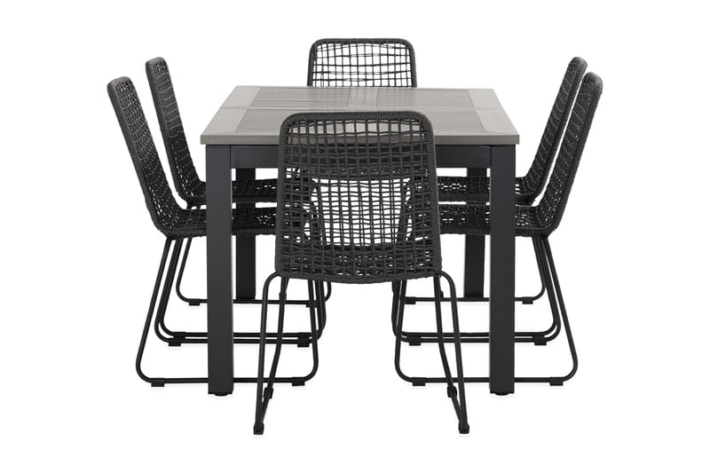Monaco Spisegruppe 152-210 cm + 6 Hilltorp Spisestoler - Svart - Hagemøbler - Hagegruppe - Spisegrupper hage