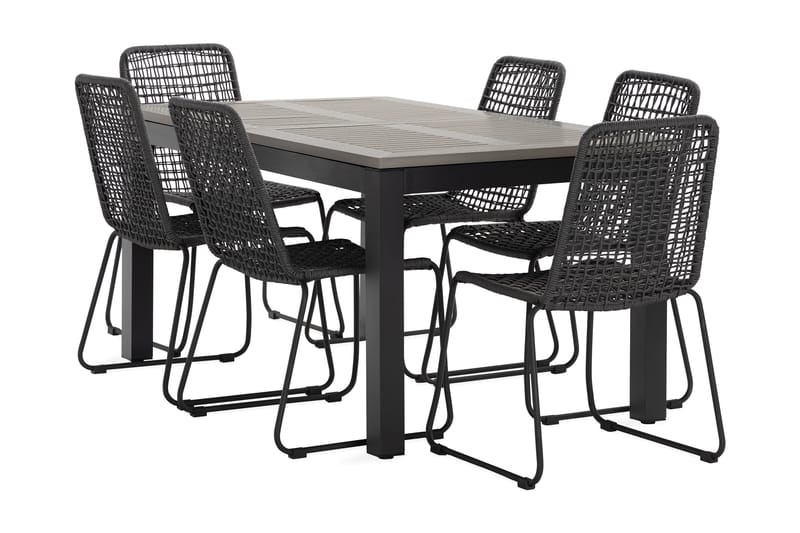 Monaco Spisegruppe 152-210 cm + 6 Hilltorp Spisestoler - Svart - Hagemøbler - Hagegruppe - Spisegrupper hage